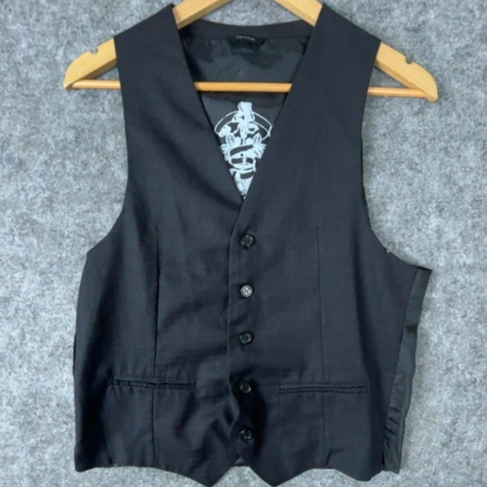 Eighty Eight Platinum Waistcoat Vest Mens S Dark Gray Black Crest Print Lining
